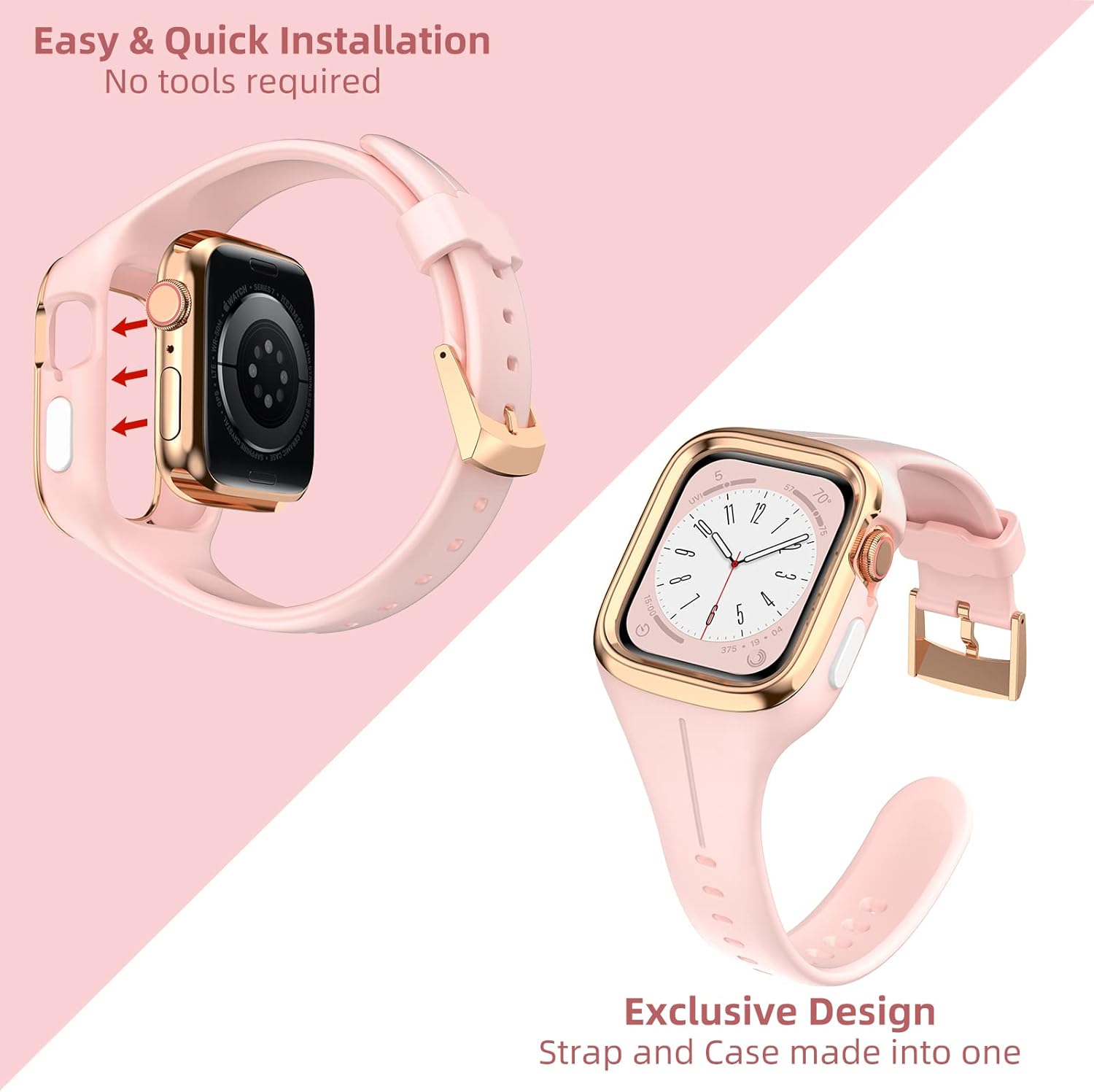 VeveXiao Rugged Case Band Compatible With Apple Watch Band 41mm 40mm 38mm, Sports Silicone Strap With Metal Shockproof Frame Bumper Case For Women iWatch Series 8 7 6 5 4 3 2 1 SE