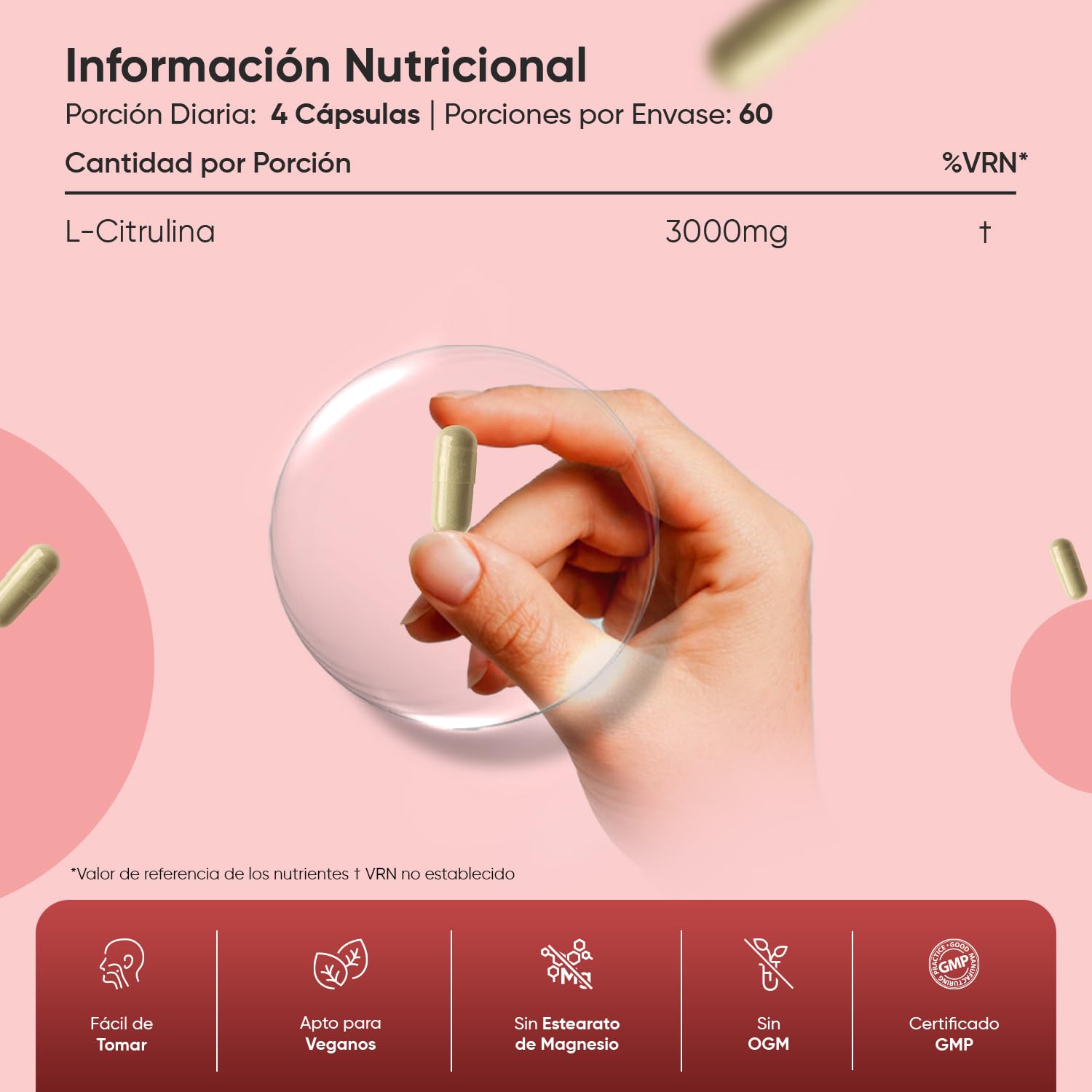 L Citrulina 3000mg, 240 Cápsulas Veganas para 2 Meses - Suplemento Pre y Post Entrenamiento, Fermentación Biotecnológica y Natural, Sin Estearato de Magnesio, Alérgenos ni OGM