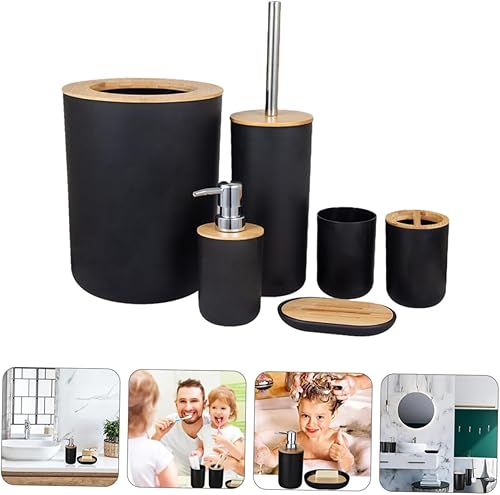 Miniatura 8 de Alipis Juego de accesorios de baño amarillo Kit de accesorios completo Bote de basura Soporte para cepillo de dientes Loción Botella Jabonera Taza