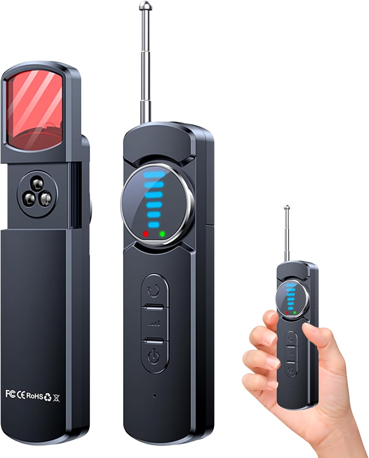 Portable Hidden Camera Detector with Signal Scanning Function, Travel Safety Inspection Tool for Hotel Office Car, Compact Personal Privacy Scanner with Adjustable Sensitivity (Black)