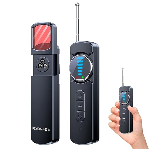 Hidden Camera Detector, AI Anti Spy Bug Detector with RF Signal Scanner, WiFi Finder, GPS Tracker Detector, Listening Device Finder, 6-in-1 Portable for Travel Hotel Bathroom Car Office (Black)