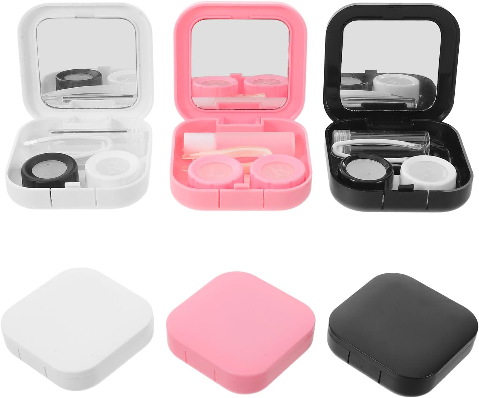 6 Sets Contact Lenses Applicator Kit Portable Contact Case with Mirror Leakproof One-Handed Operation Compact Square Design for Vacations and Travel