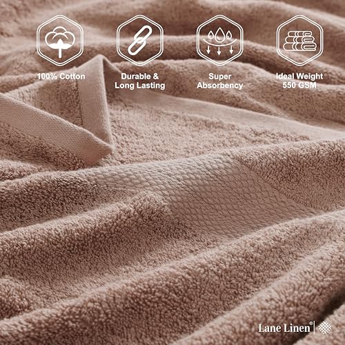 Bathroom Towel Set- 4 Pack 100% Cotton Bath Towels, Oversized Bath Towels, Luxury Bath Towels Large Bathroom Set, Shower Towels Bath Towel Sets for Bathroom, 28x54 - Taupe by LANE LINEN - Used condition - Image 6