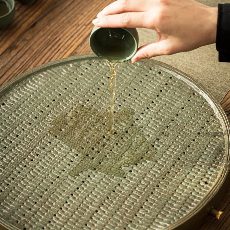Tea Set Coarse Pottery Tea Tray Small Tea Tray Round Water Storage Tray, Household Reception Pot Serving Tea Table Tea Sea Household Tea Table Tea Tray Chinese Tea S,A