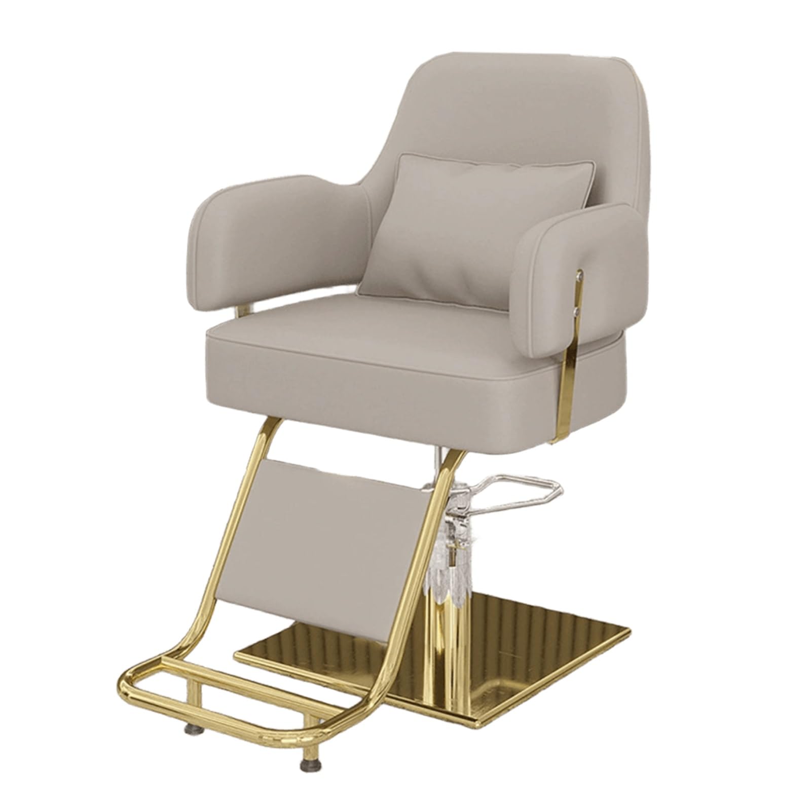 Sillon Peluqueria Profesional con Cojín de Asiento Acolchado Giratorio 360 Altura Regulable Cuero PU Silla Barberia con Base Cuadrada Dorada y Reposapiés para Salones Y Spas(Beige)