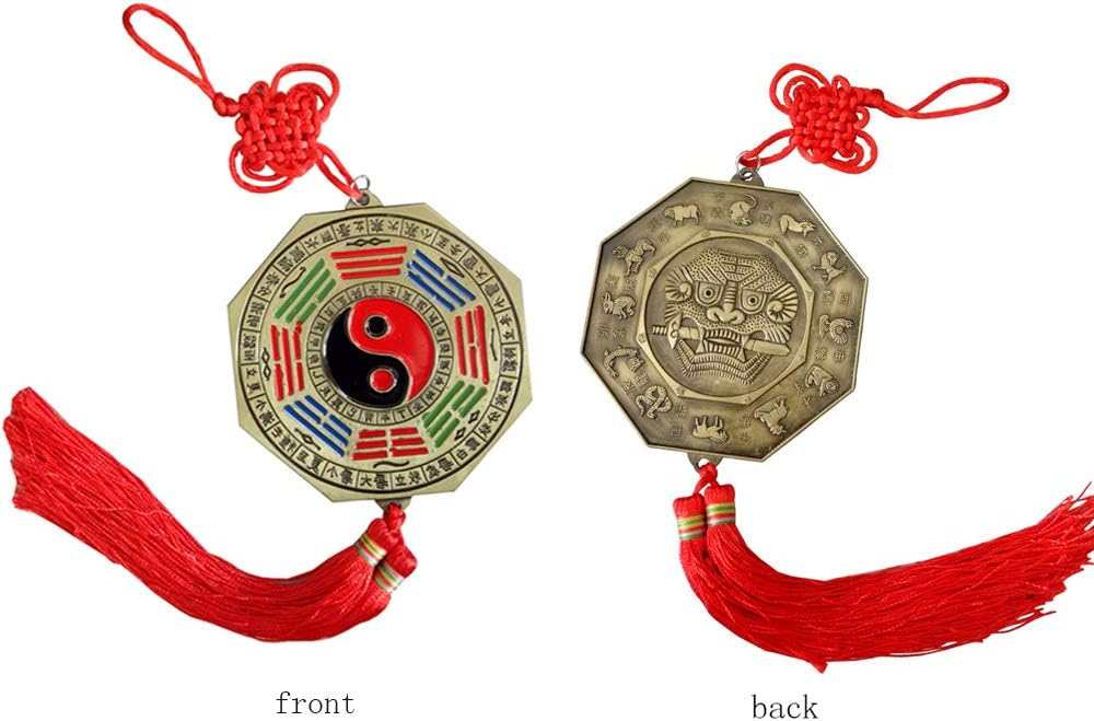 ZeeStar Feng Shui Foo Dog Biting a Sword & Bagua Mirror with Chinese Knot Tassel - for Family Protection