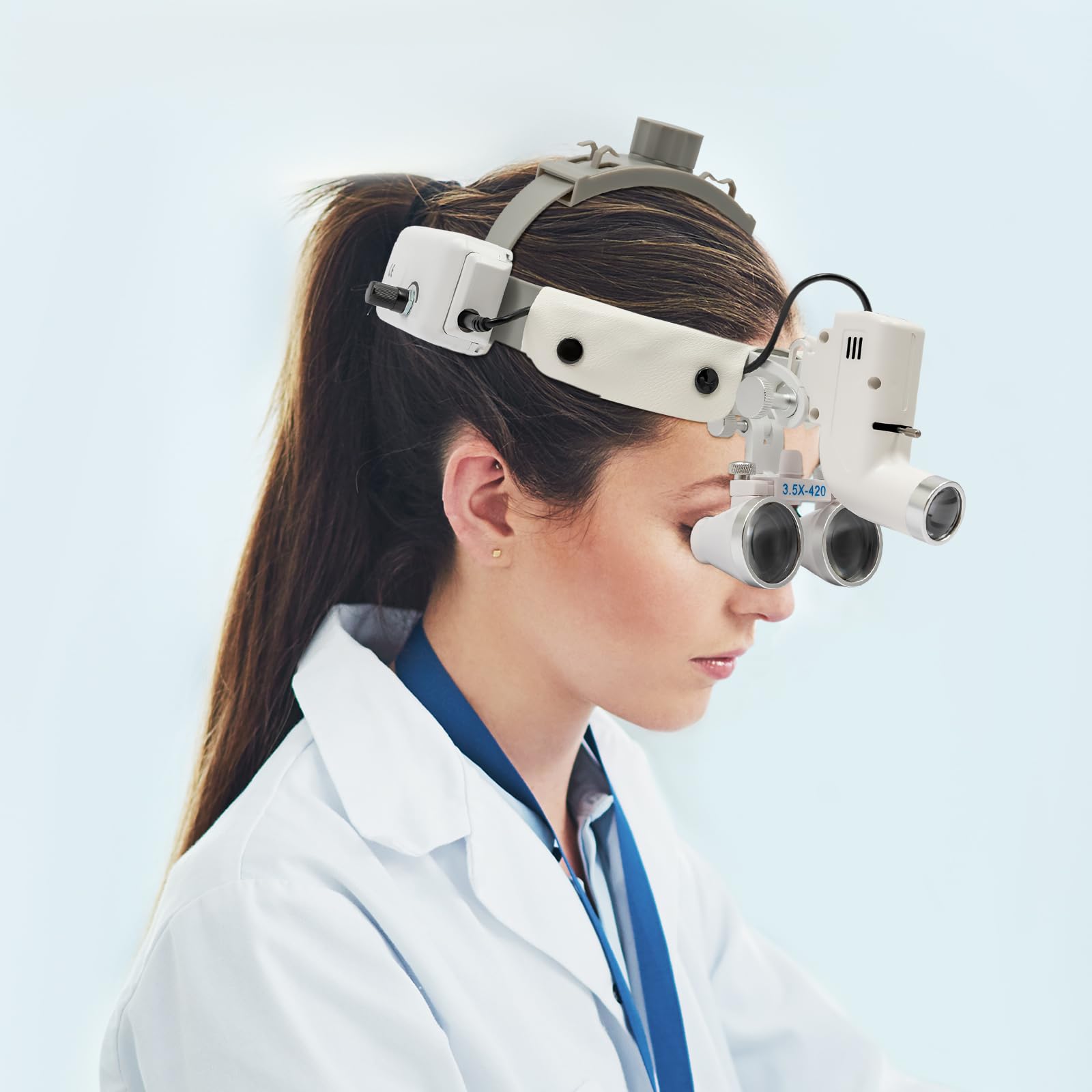 Medizinischer Scheinwerferkopf Mit 3.5X Binokularer Lupe Mit Vergrößerung Verstellbare Lampe Headband Adjustment Range 60cm Für Medizinische Dental Chirurgisch Leder