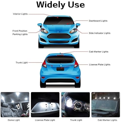 Miniatura 2 de HOCOLO T10 198 194 168 912 921 W5W 2825 - Luces de color blanco ámbar, amarillo, azul verde, rojo, azul hielo para cúpula interior  mapa  placas