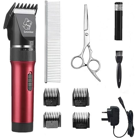 Sminiker Dog Clippers Low Noise Dog Grooming Kit Rechargeable Pet Clippers Cordless Dog Clipper Professional Dog Trimmer Suitable for Dogs,Cats and Other Pets(Red) Cover