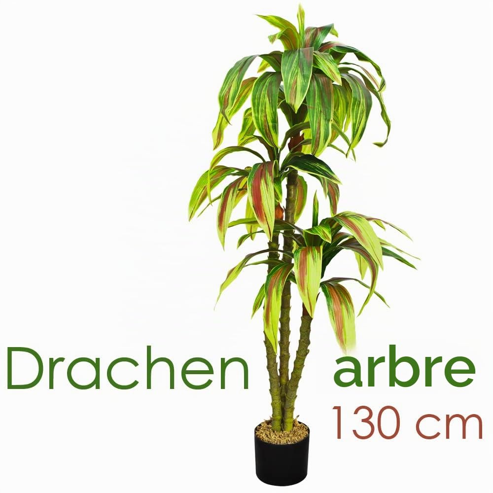 Dragonnier Dracéna Plante Artificielle Artificiel Plastique avec Pot 130cm Decovego