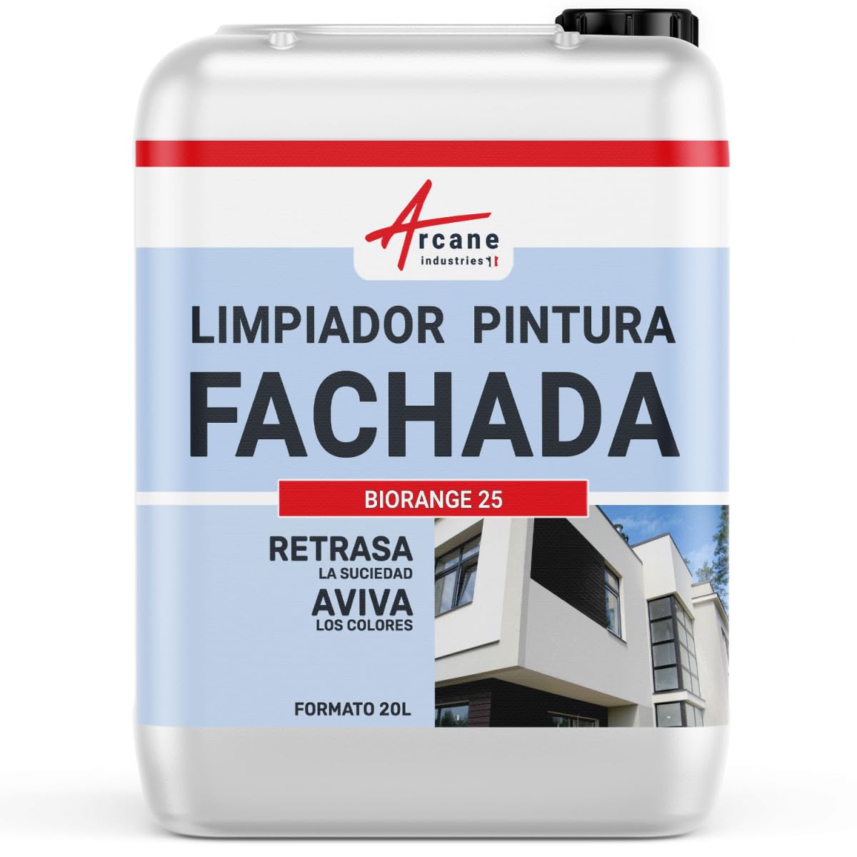 Limpiador de Fachadas, Renovador de Tejados, Paredes, Revoco y Pintura 20 L | Devuelve el Brillo, Fachada, Revoco, Rpe, Revestimientos, Enlucidos, Cemento, Hormigón y Aluminio - Arcane Industries