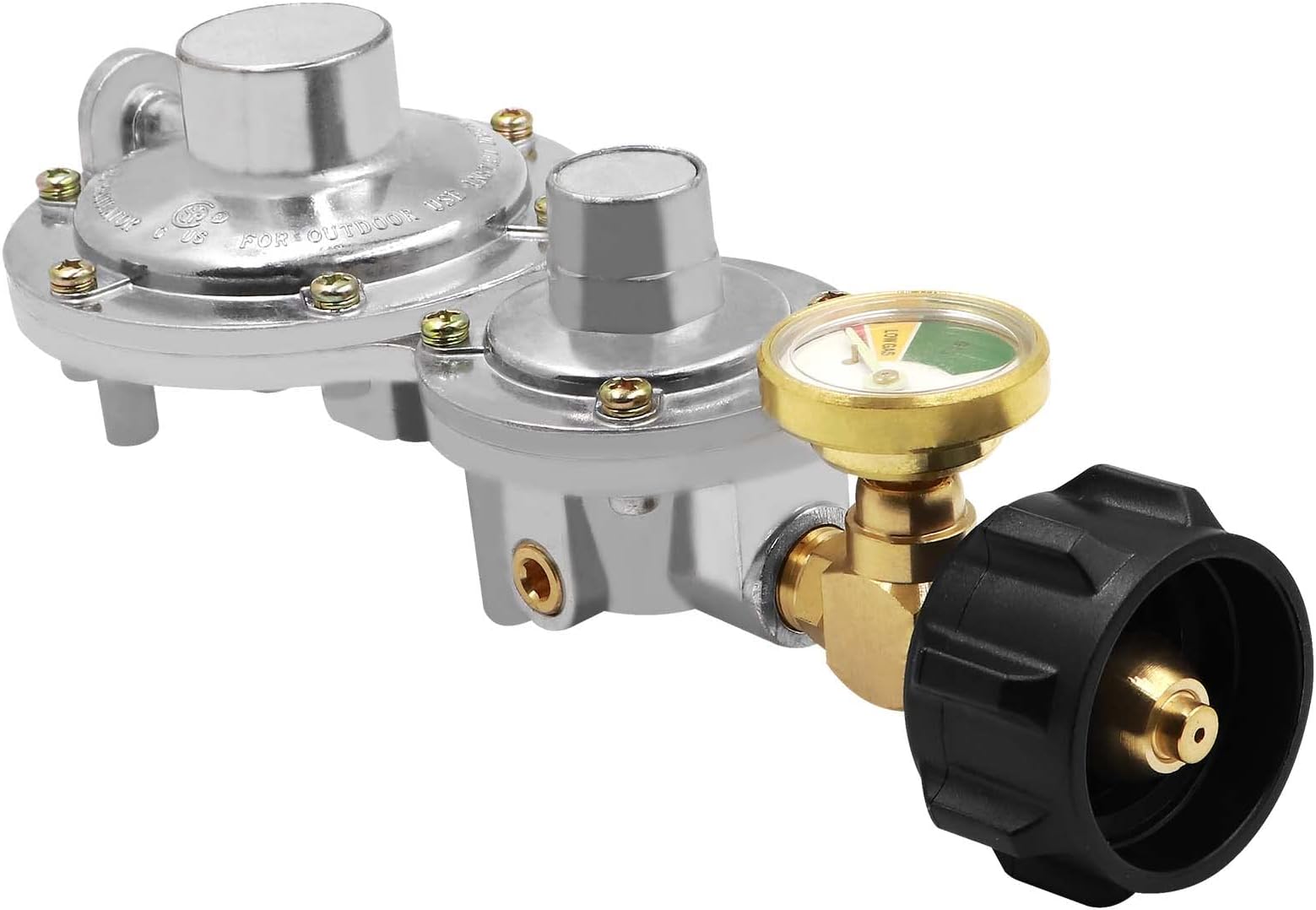 Vertical 2 Stage Propane Regulator with QCC1 and Gauge, Two Stage Propane Regulator Standard 3/8 Female NPT Connection, Double Stage Regulator for Propane Tank, Gas Grill, RV, Propane Heater