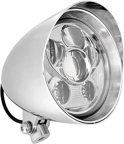 FATECIM Faros delanteros LED de motocicleta de 5.75 pulgadas con visera de aluminio, lente transparente de 5 34 pulgadas, lámpara vintage para