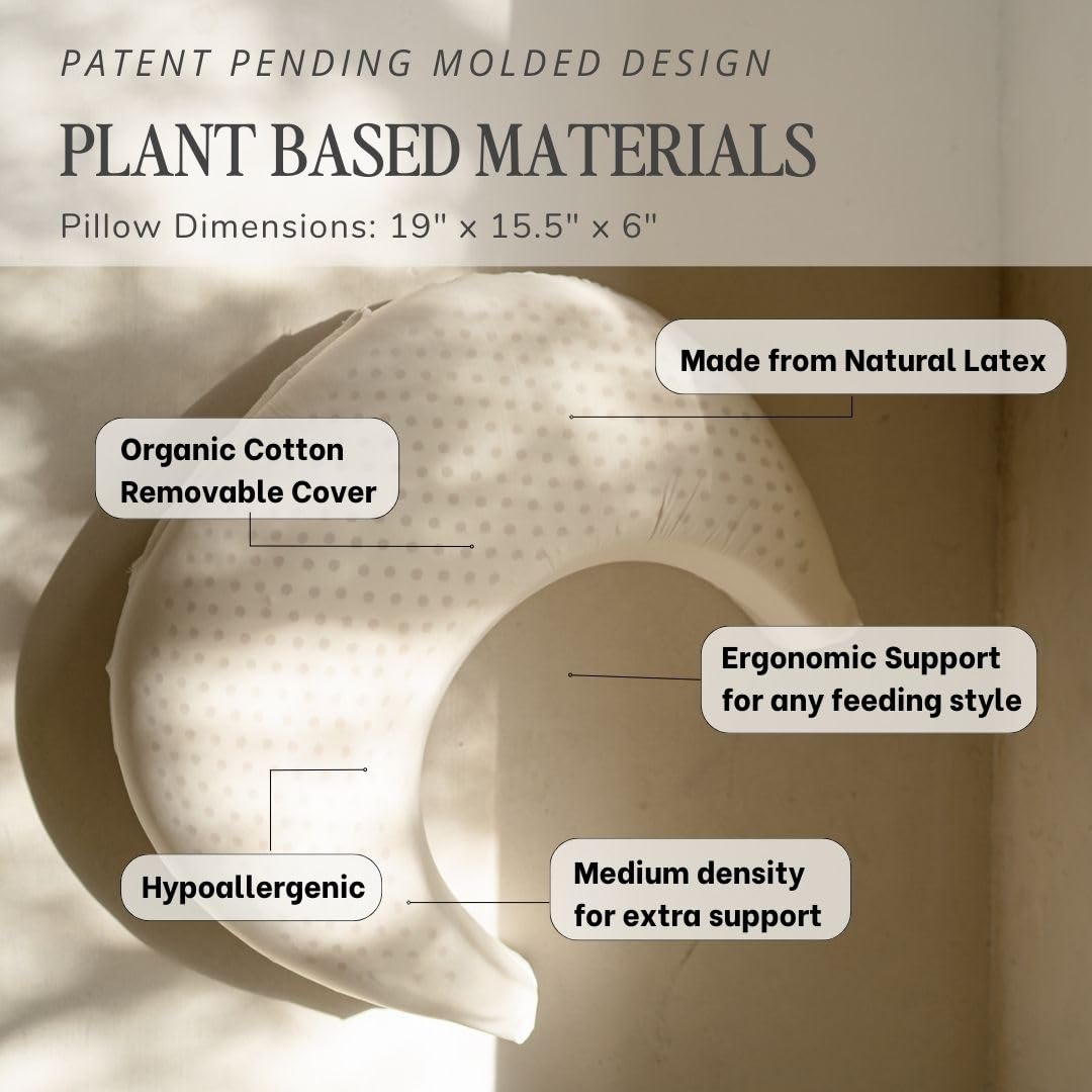 Almohada natural para lactancia materna, soporte de lactancia y postura, cojín a base de plantas con funda extraíble de algodón orgánico (natural)