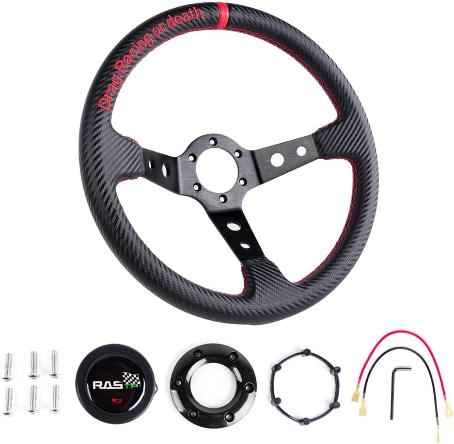 RASTP Deep Dish Carbon Fiber Racing Wheel, 345mm 6-Bolt Universal Steering Wheel