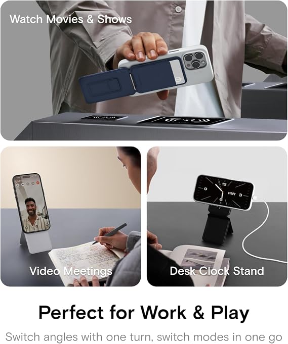 MOFT Phone Tripod Wallet for iPhone, Mulit-Angles, Lightweight & Portable Phone Stand, MOVAS Vegan Leather Magnetic Wallet, Strong Magnets, NFC Card Holder,Travel Essential, Jet Black (With Card Slot)