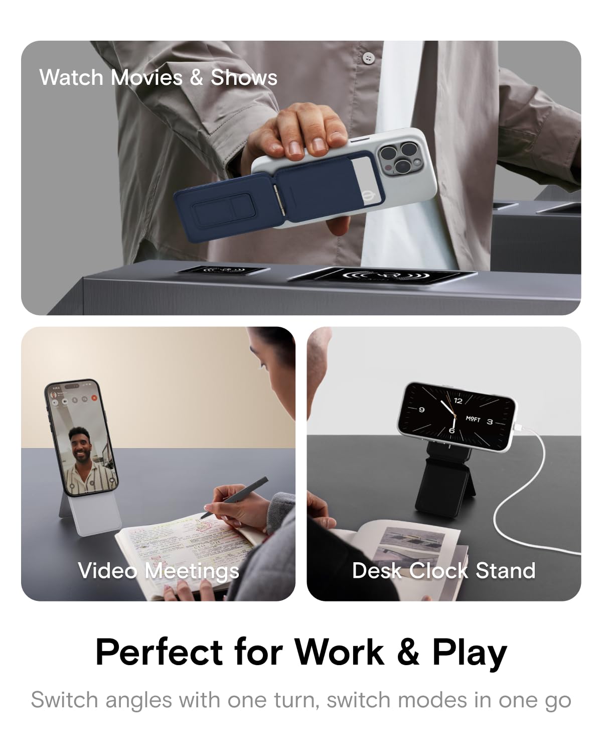 MOFT Portafoglio con treppiede per telefono, supporto magnetico a portafoglio, porta carte abilitato NFC, bastone per selfie tascabile, in pelle MOVAS, supporto regolabile per viaggi, vlog