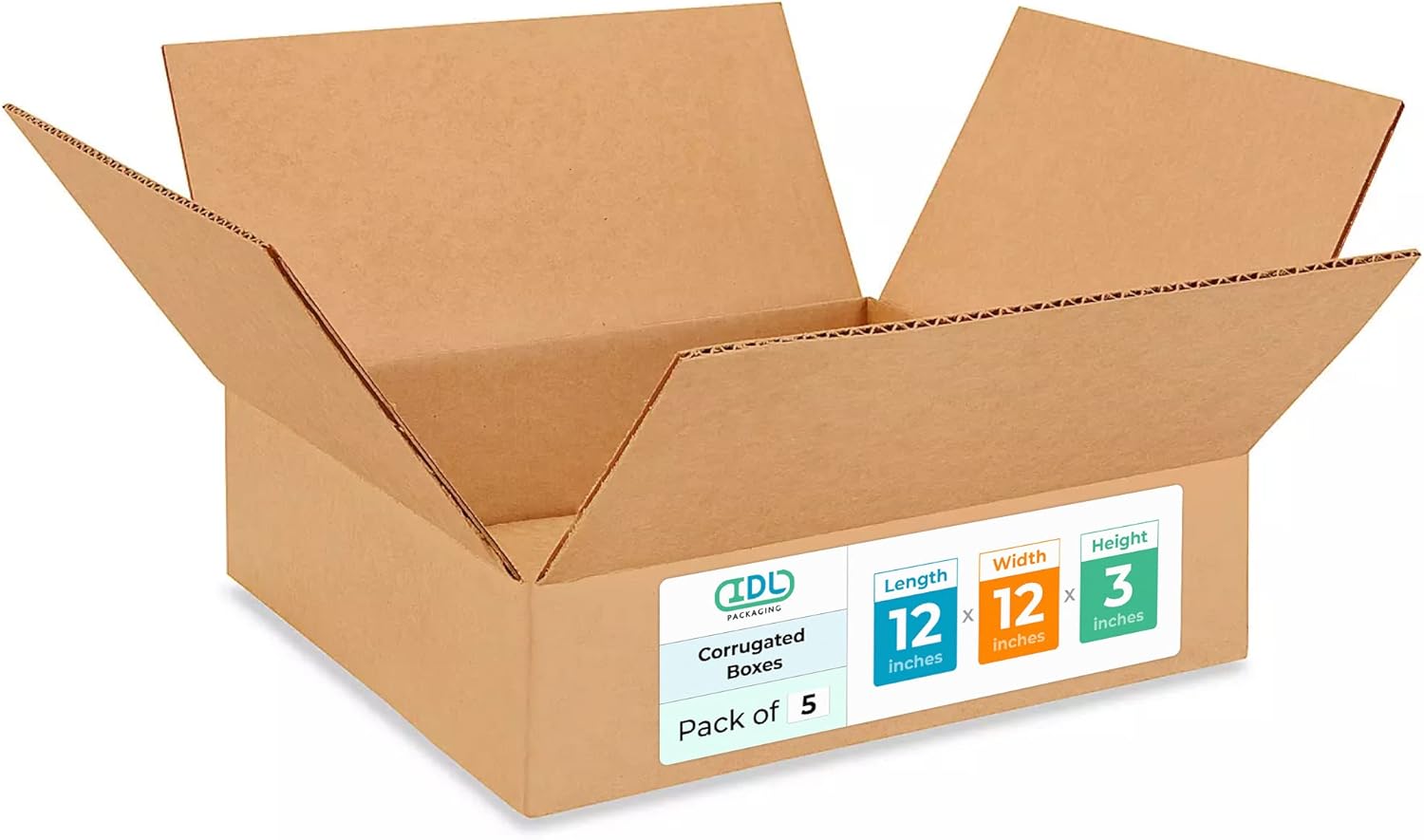 Medium Moving & Shipping Boxes 12 x 12 x 3 inches (5-Pack) - Extra Strength 200 lb vs Regular - Corrugated Durable Boxes for Packaging - Shipping Box Medium - Heavy Duty Box by IDL Packaging 12 x 12 x 3" (Medium Boxes) Pack of 5