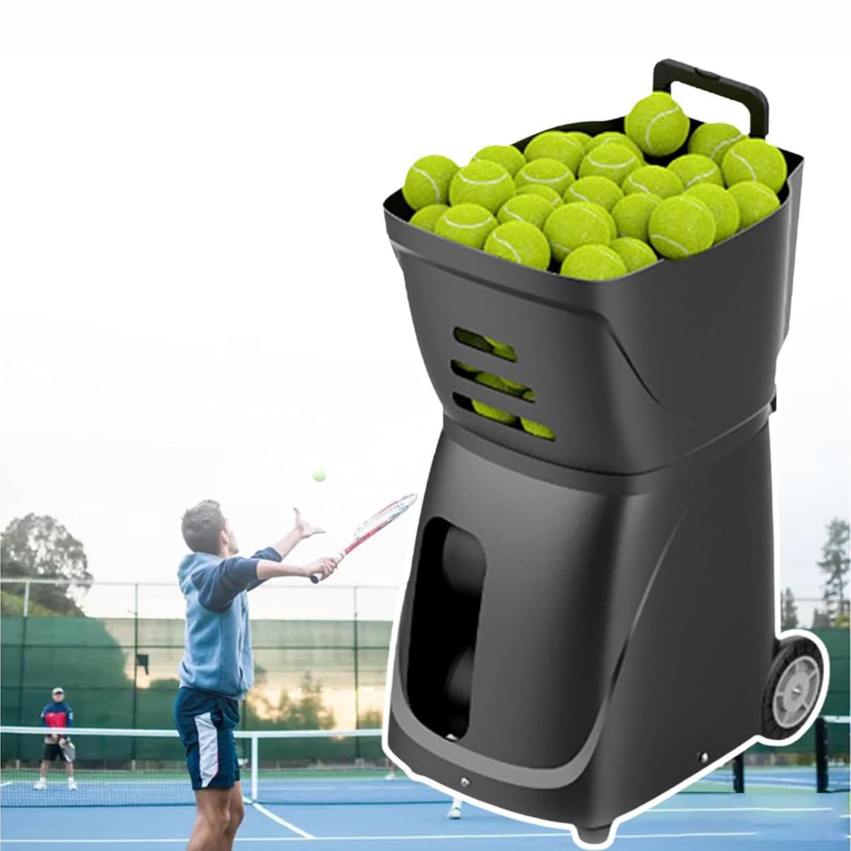 GYQSSD Automatic Tennis Ball Launcher, Portable Tennis Ball Machine with 360° Universal Wheel and 100 Capacity, Tennis Ball Tosser perfect for Beginners, Kids, Coaches, Home-Court