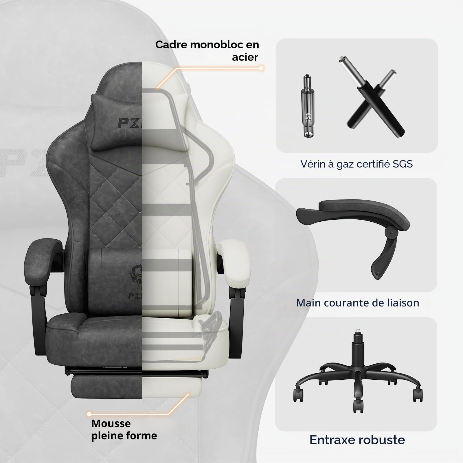 PZDO Chaise Gaming Bureau Ergonomique Chaise Gamer avec Tissu High-Tech, Siege Gaming avec Repose-Pieds, Rembourrée Gaming Chair, Fauteuil Gamer pour Adultes(Noir)