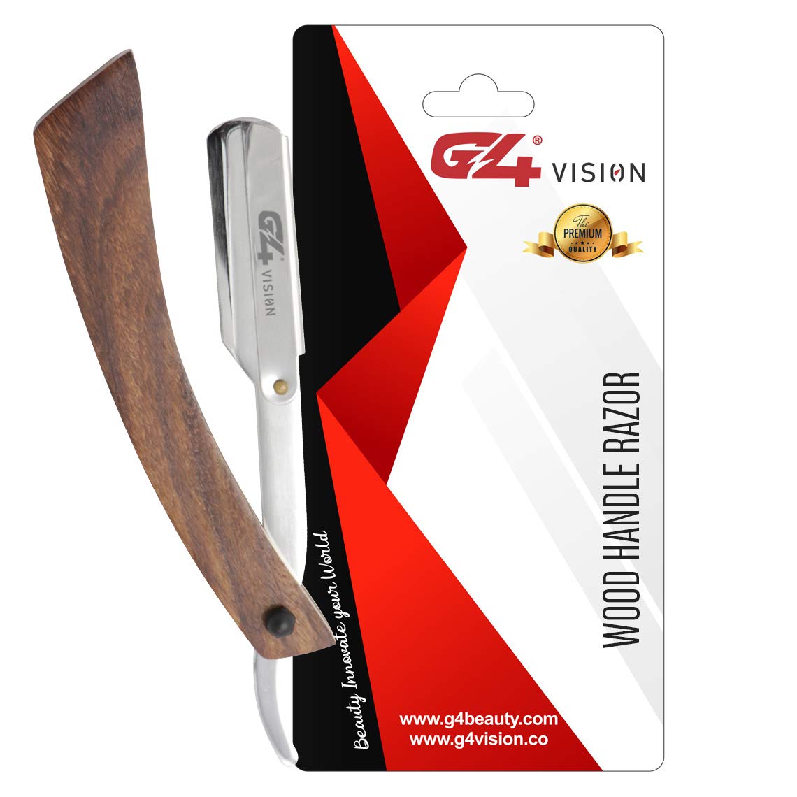 G4 Vision Genuine Wood Handle Professional Barber Straight Razor Stainless Steel Folding Razor, Cut Throat Razors 100 Free Blades