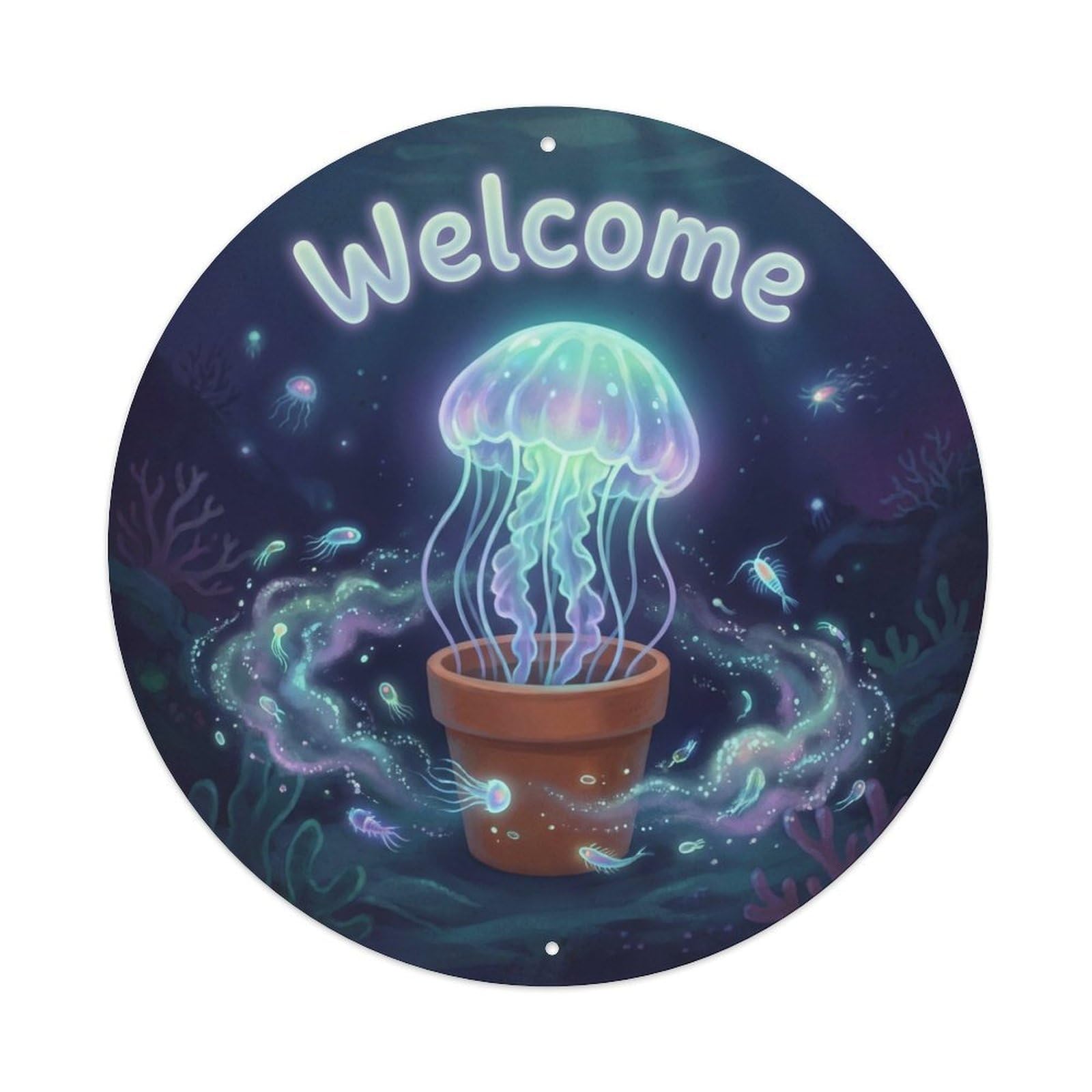 Welcome Jellyfish Deep Glow Metal Tin Sign