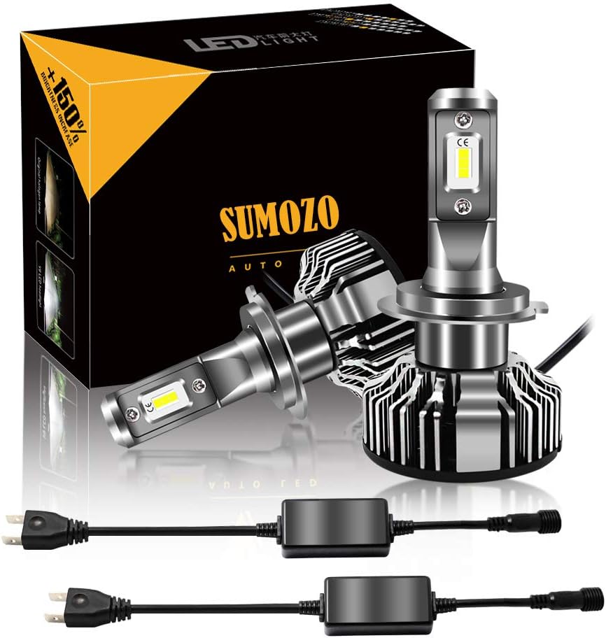 SUMOZO 10000lm LED H7 Headlight Bulbs Extremely Super Bright TS-CR H7 LED Headlight Bulbs Conversion Kits H7 Bulb, 6000K Xenon White (Set of 2)