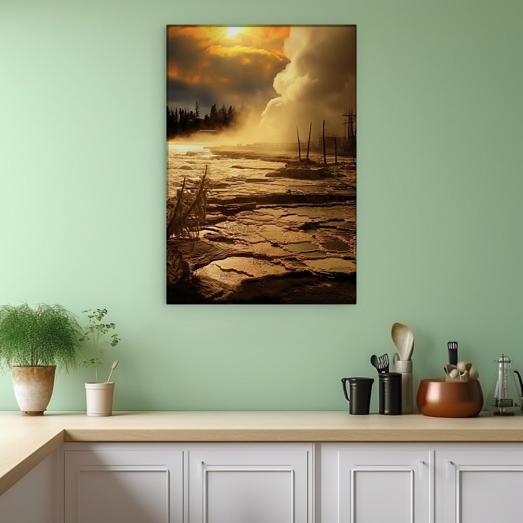 Canvas for Living room. Golden Twilight Serenity: A Dreamy River Sunset Enveloped by Whispering Forests, 27 x 18 inch Canvas Wall Art - Contemporary Masterpieces - Modern Home Decor
