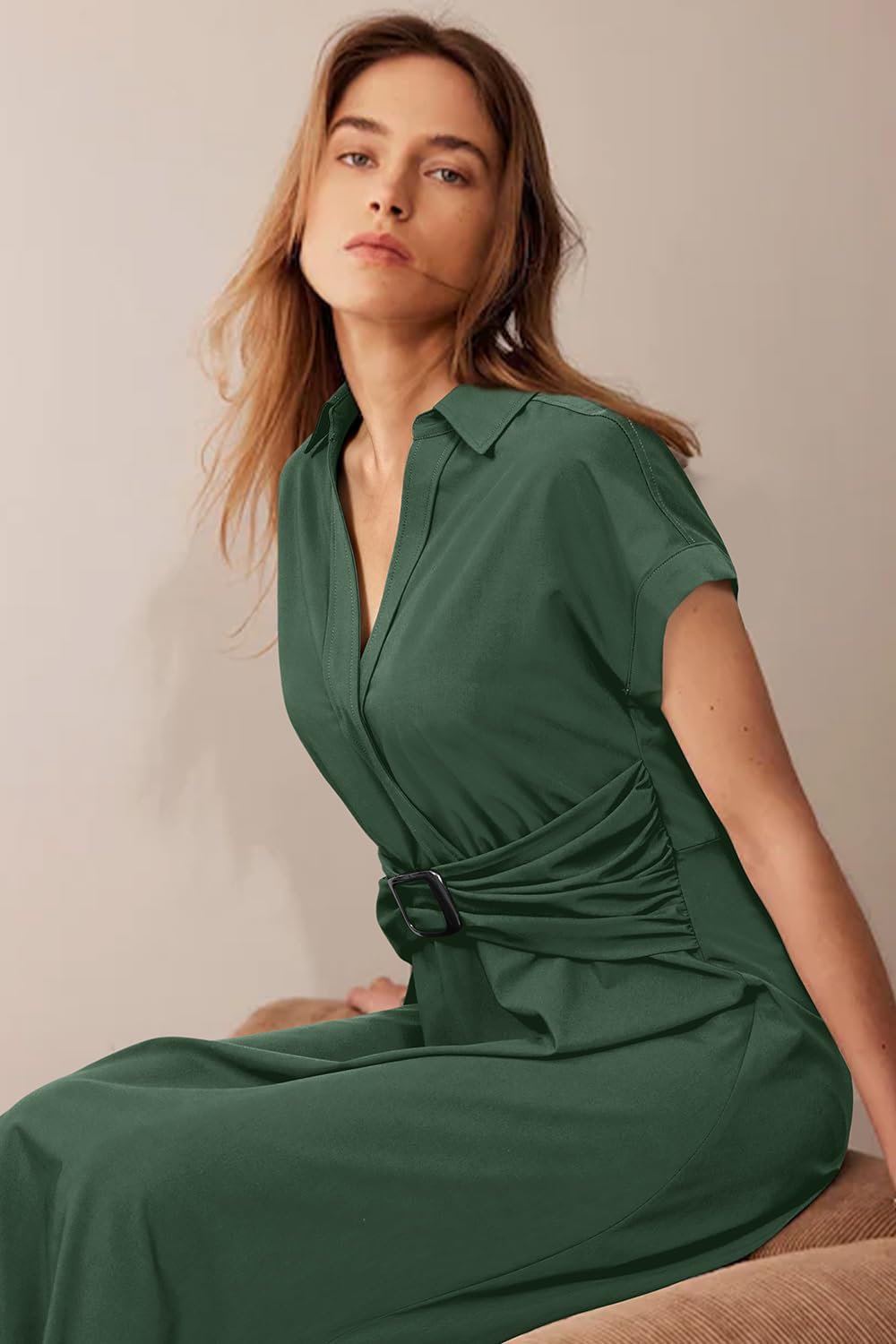 Newshows Womens Wear to Work Teacher Business Casual Dress Funeral Midi Dresses Button Down Office Clothes with Pockets - Image 4