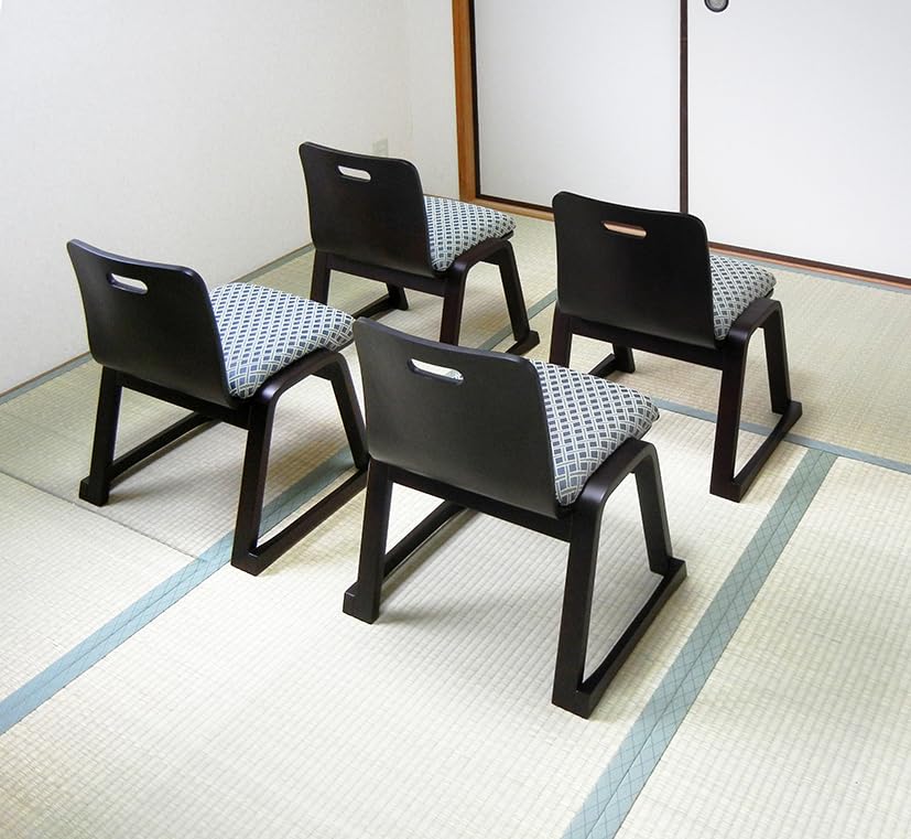高脚座椅子　喜楽35 （スタッキング式） 座高350mm 和風　2脚セット Amazon｜和室用スタッキング座椅子 2脚組 和柄 ブラック 背もたれ付き