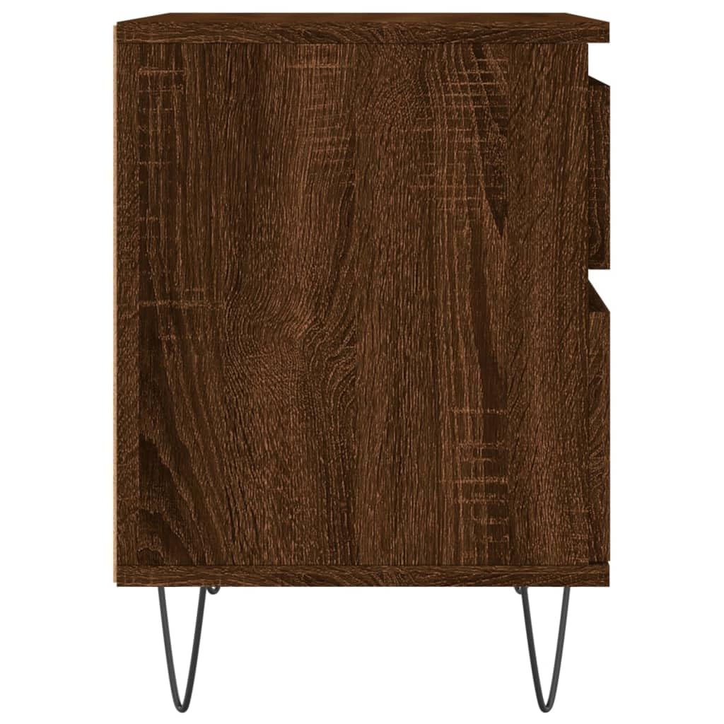 Nachttische 2er-Set Braun Eichen-Optik Holzwerkstoff 40x35x50 cm | Stilvolle Beistelltische fürs Schlafzimmer mit Schublade, Tür und robusten Metallbeinen im Doppelpack.