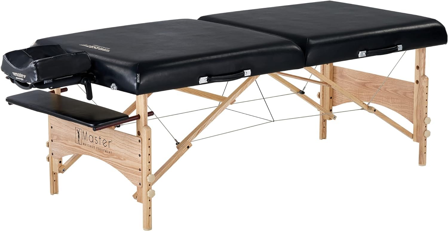 MASTER MASSAGE EQUIPMENT 32" Gibraltar Extra Wide Portable Massage Table, Black, 800lbs Weight Capacity, 24"-34" Adjustable Height, Foldable Spa Bed