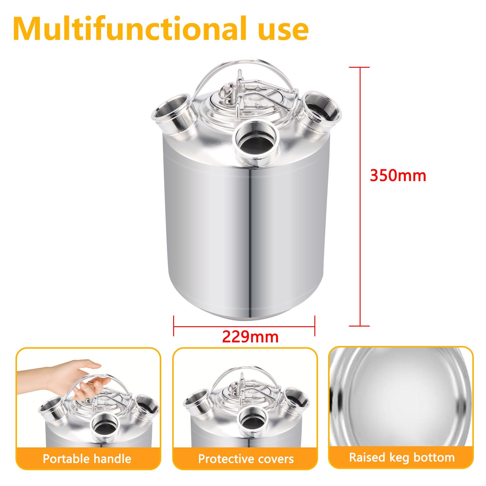 10L Bier Reinigungsfass Edelstahl, 3 Kopf ReinigungsbehäLter mit Deckel und Keg-Spießen A,A,S, Bier-Reinigungsfass für Hausbrauerei, Hotel-Bar, Pub