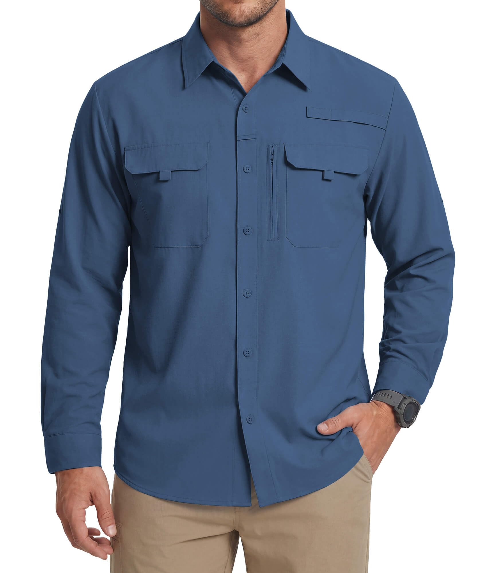 WULFUL Men's Sun Protection Fishing Shirts UPF 50+ Lightweight Quick Dry Cooling Long Sleeve Shirts for Work Hiking Safari