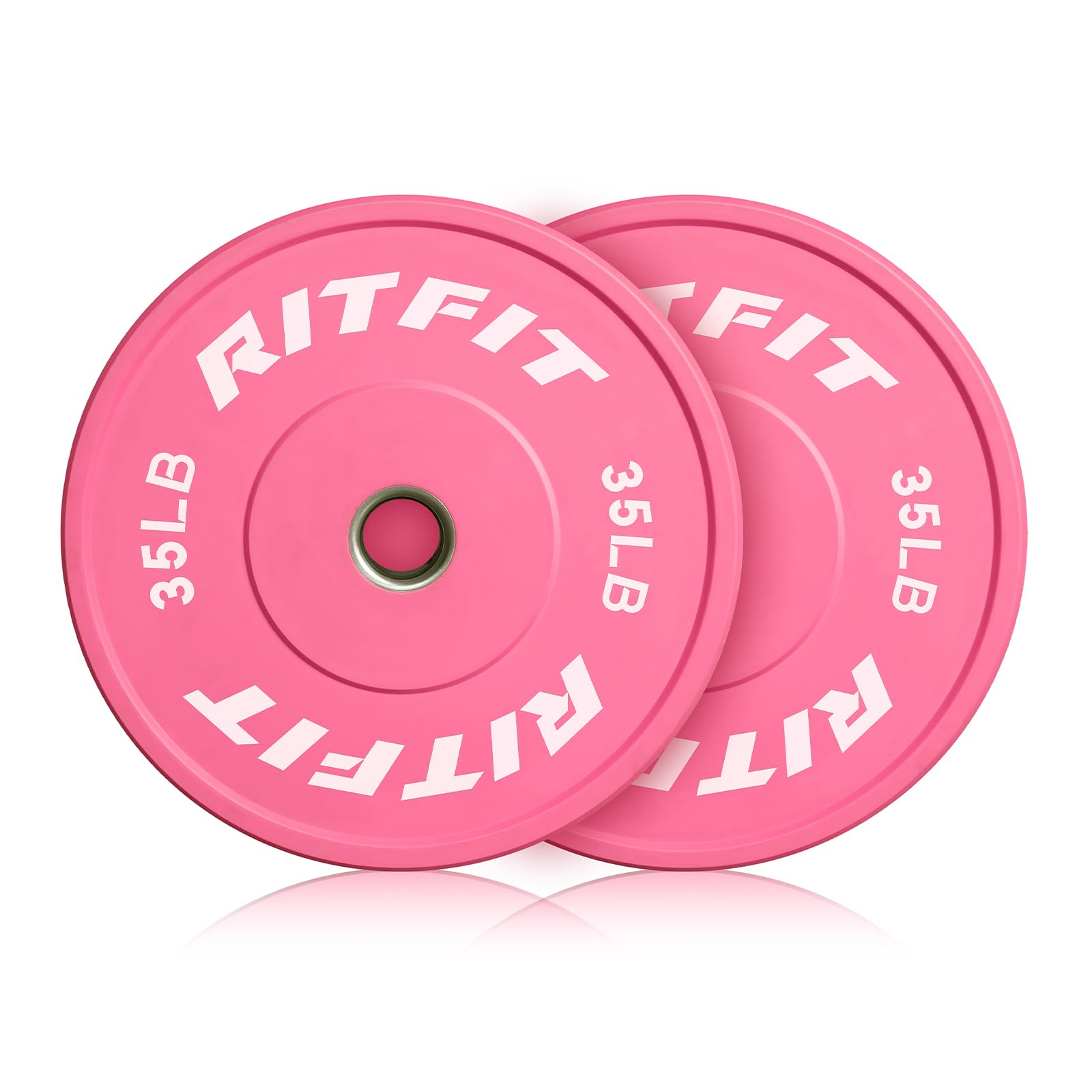 RITFIT Pink Weight Plates, 2 Inch Olympic Barbell Weight Plate, Bumper Plates With Steel Insert, Pink Weights for Gym and Home