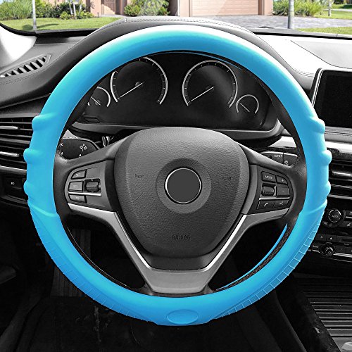Fh Group Fh3003Lightblue Universal Fit Silicone With Grip And Pattern Massaging Grip Light Blue Steering Wheel Cover Fits Most Cars, Suvs, Trucks, And Vans #TOP10