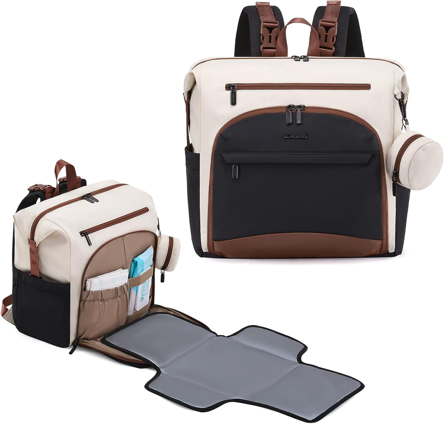 LOVEVOOK Diaper Bag Backpack, Baby Bag with Changing pad, Waterproof Diaper Backpack for Mom Dad, cute Mommy Bag for Boy and Girl, Travel Essential Baby Registry Shower, Black-White-Brown LOVEVOOK Diaper Bag Backpack, Baby Bag with Changing pad, Waterproof Diaper Backpack for Mom Dad, cute Mommy Bag for Boy and Girl, Travel Essential Baby Registry Shower, Black-White-Brown