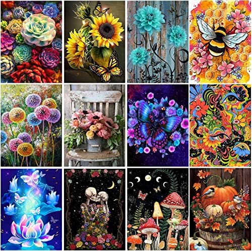 12 Pack flower Diamond Painting Kits, 5D Diamond Art Kits for Adults Full Drill Diamond Paintings Kit Crafts for Kids Beginners, mushroom Butterfly Diamond Painting Gem Art Home Wall Decor11.8x15.7in