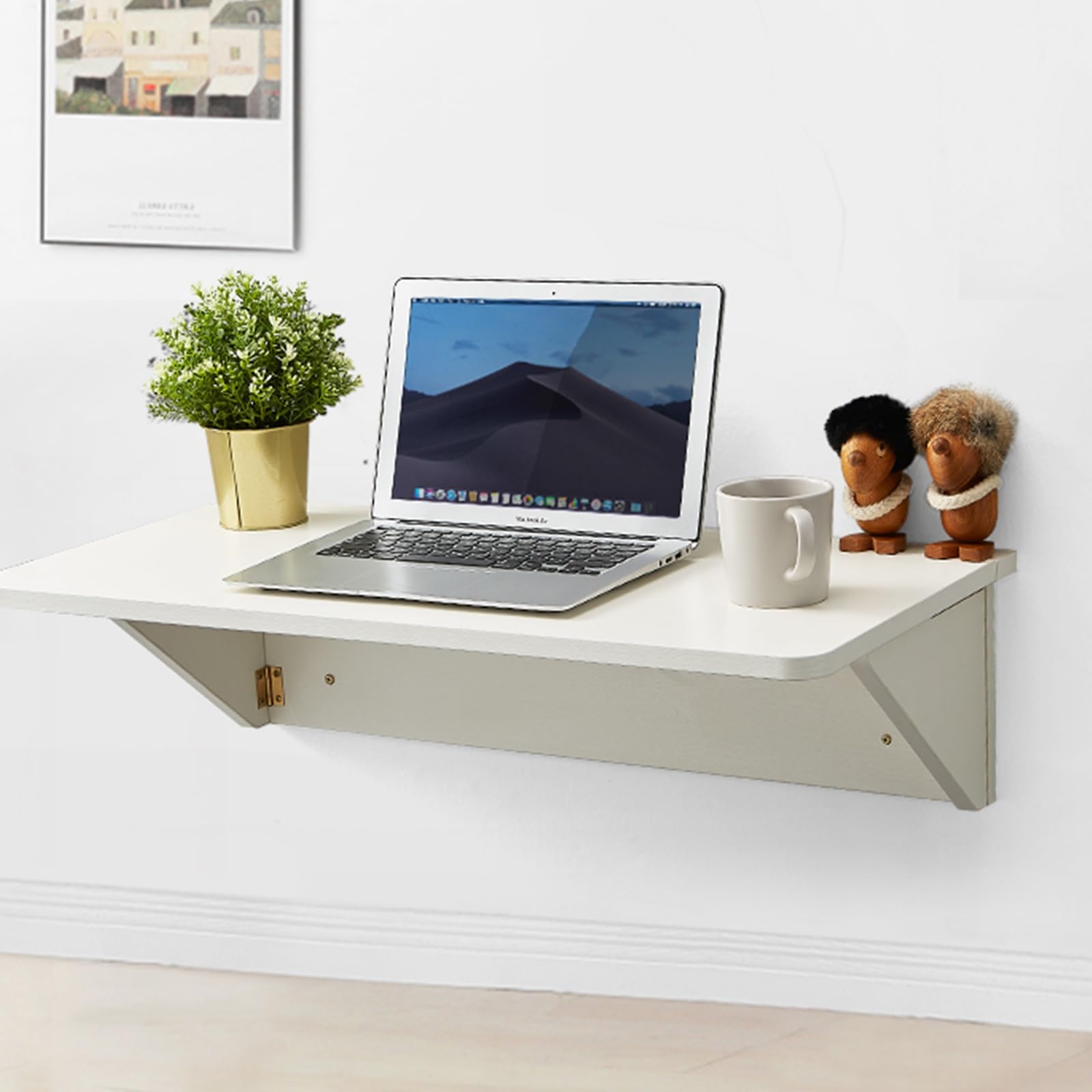 Table en bois blanche murale rabattable pour buanderie et étude
