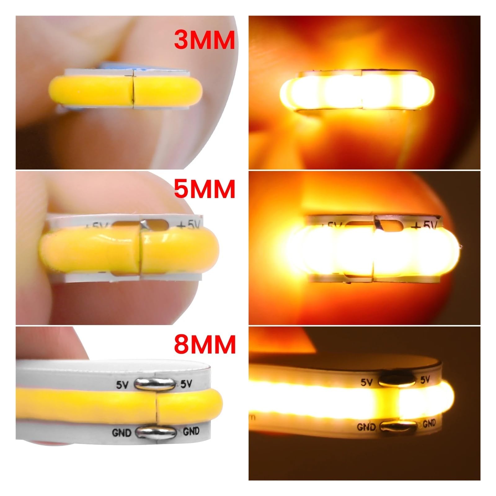 Taśma LED COB z funkcją ściemniania USB 3/5/8 mm PCB RA90 320LED/m 3000K-6500K Elastyczna taśma FOB(Natural White 4000K,USB NO SWITCH_5M_8MM PCB WIDTH)