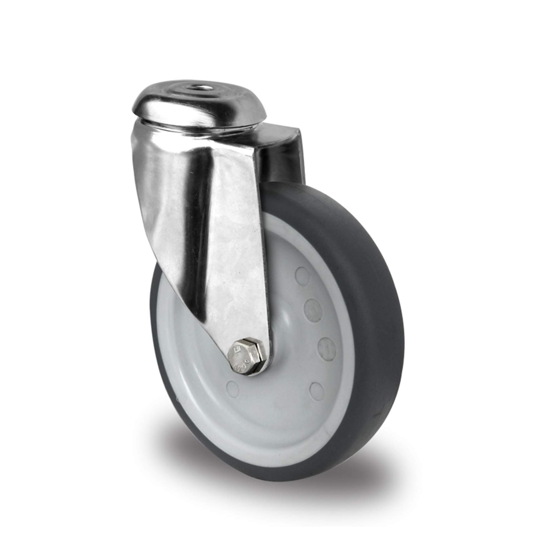 Satz Edelstahlrolle 100 mm Gummi grau spurlos Rückenloch mit ohne Bremse V2A INOX Transportrolle Apparaterolle aus Edelstahl