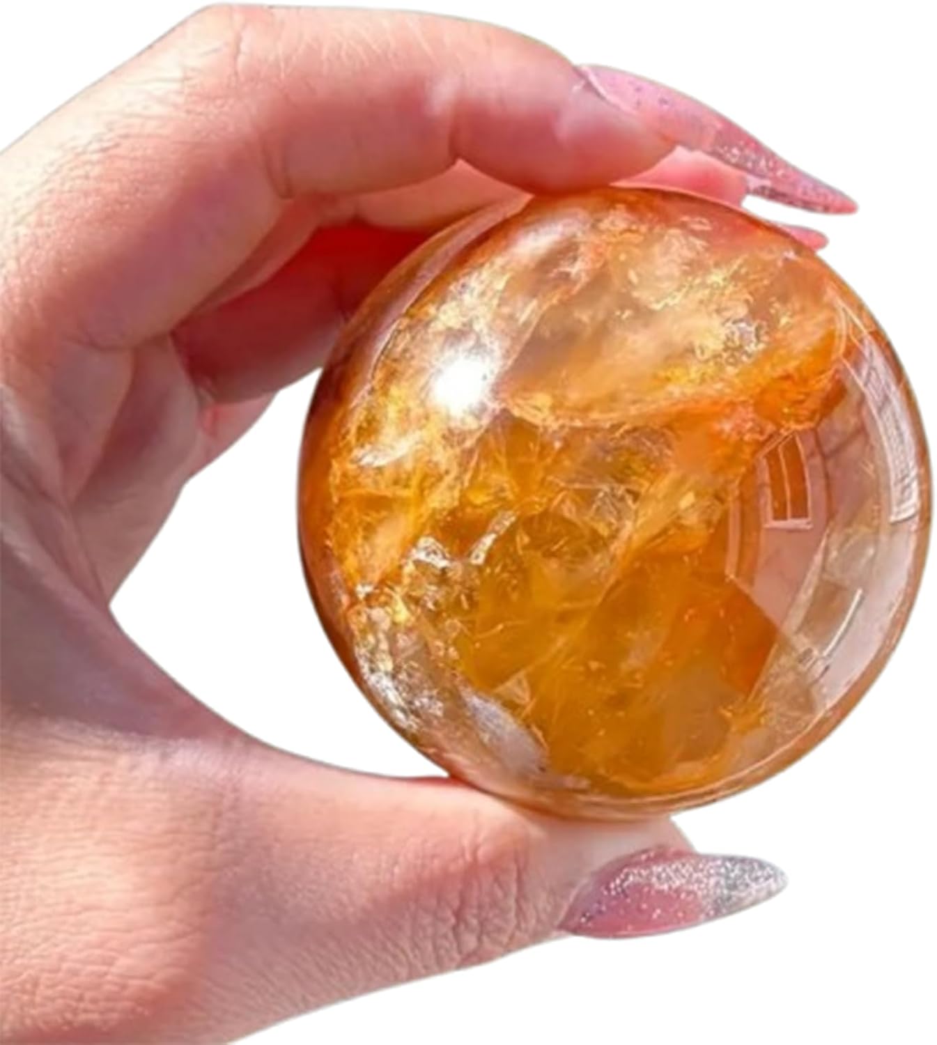 Yellow Gum Flower Crystal Ball with Wooden Base for Divination Camera Photo Shoot Home Office Landscape Decoration Art Decoration,6.5~7cm
