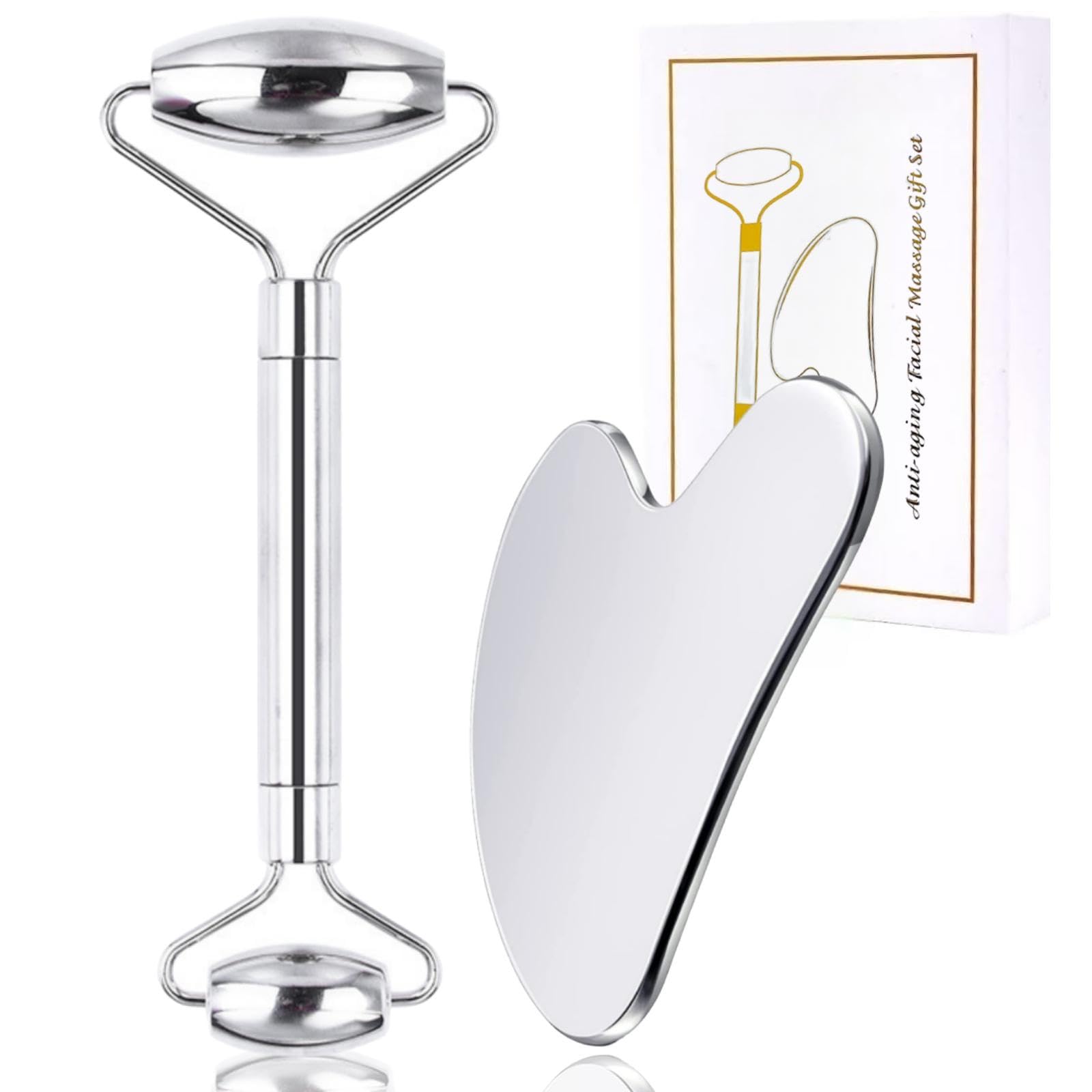 Sweet Swamp Facial Massage Gua Sha Tools Stainless Steel Scraper Face Lift Anti Aging Skin Tightening Cooling Metal Contour Reduce Puffiness Face Care Massage for Eyes Neck