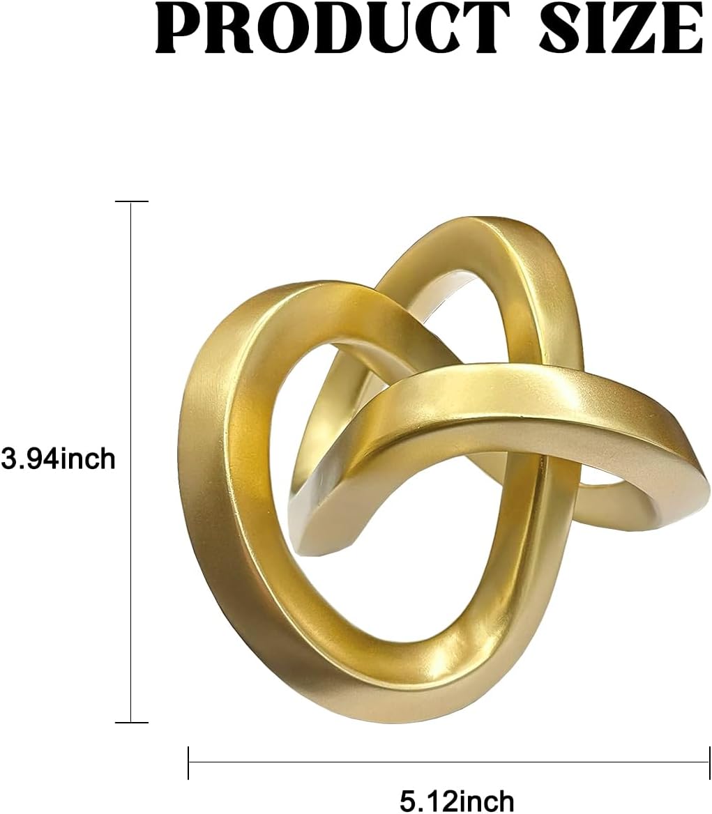 Gold Geometric Knot Sculpture - Resin Infinity Loop Decorative Statue for Coffee Table, Bookshelf Decor, Modern Home Accents - Small Tabletop Art Object