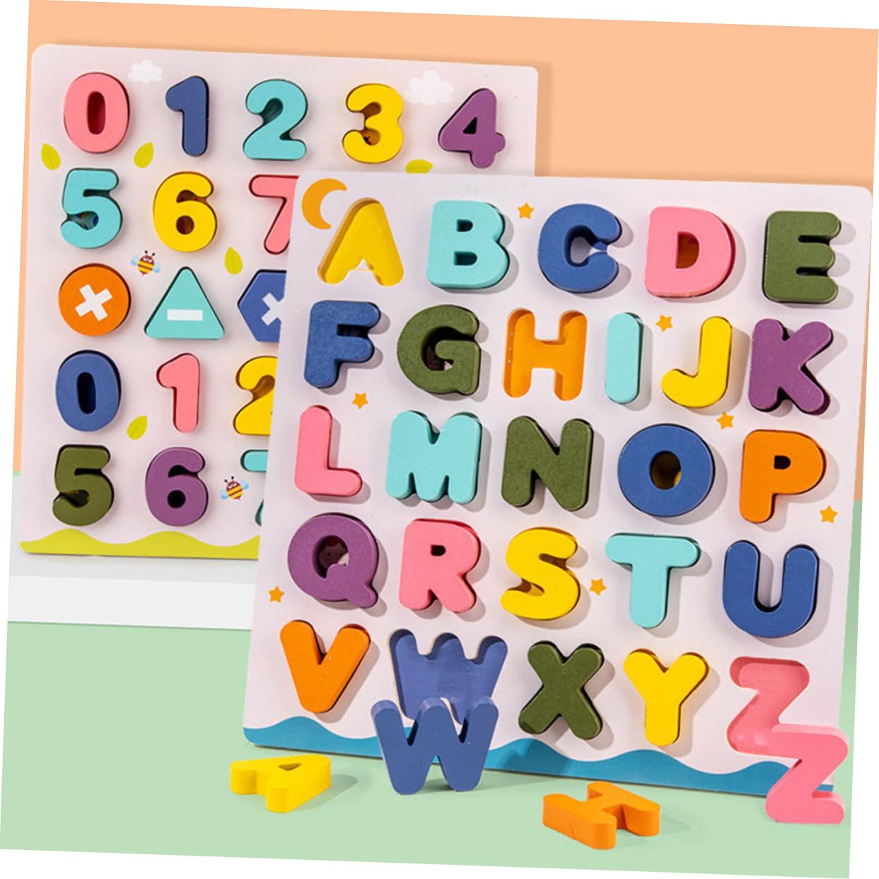 Juguete Educativo para Niños de Madera 2 Piezas Números y Letras | Bloques para Niños, Rompecabezas Base, Aprendizaje Temprano, Decoracion Colegio