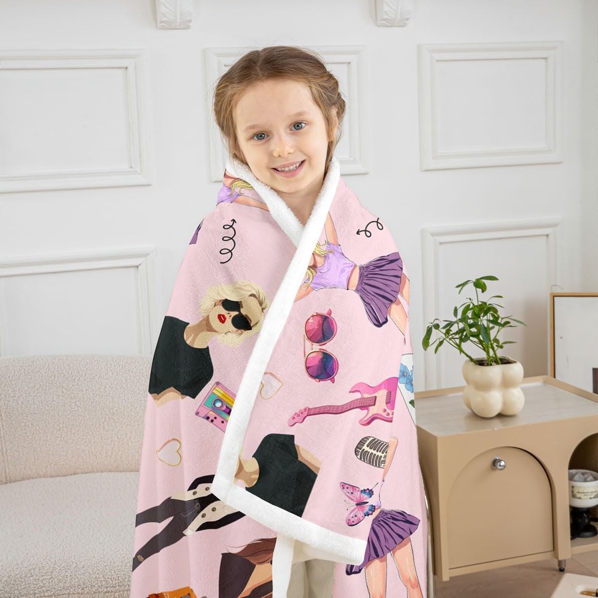 jejeloiu Music Sherpa Blanket 40"x50" Girls Singer Flannal Blanket Gifts Women Music Lovers Guitar Fleece Throw Blanket Coworker Sister Friends Plush Fuzzy for Bed Sofa Travel Pink