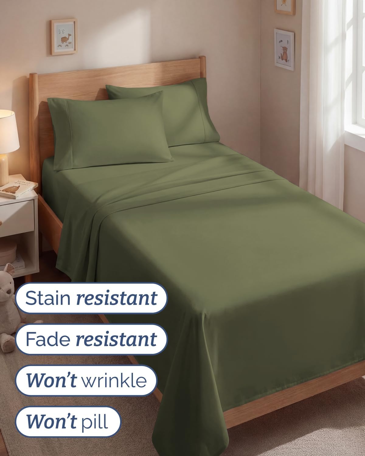 Twin 4 Piece Sheet Set - Comfy Breathable & Cooling - Ultra-Soft Hotel Luxury Bedding Set with 8-16 Inch Deep Pockets - 1 Flat & 1 Fitted Sheet & 2 Pillowcases - Wrinkle Free & Easy Care - Sage Green thumbnail