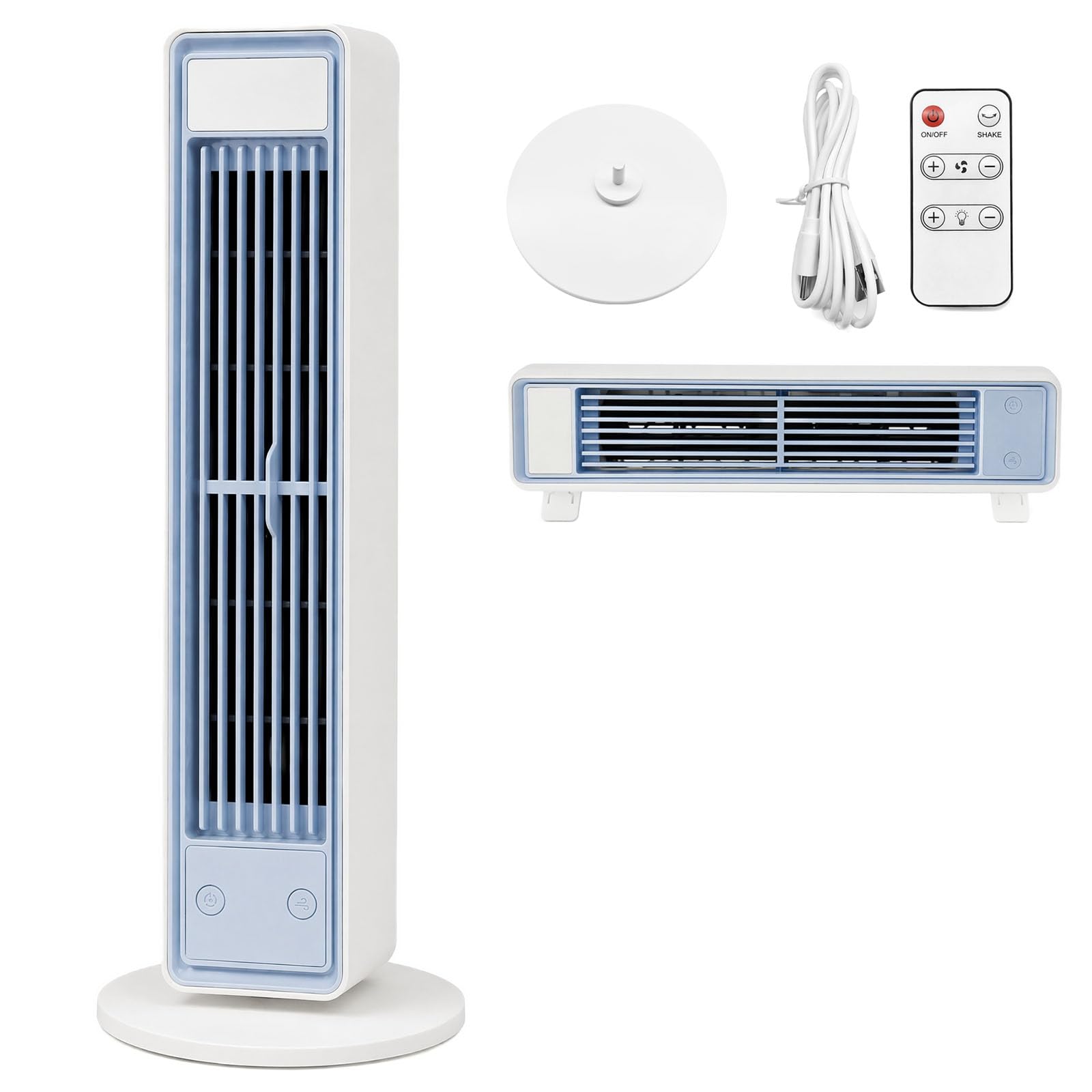 Feibety Quiet Air Cooler Fan Portable, 5 Speeds Bladeless Air Cooler with Remote, 35CM Energy Efficient Portable Air Conditioner for Bedroom, No Water Tank BreezaMax Cooling Fan, White