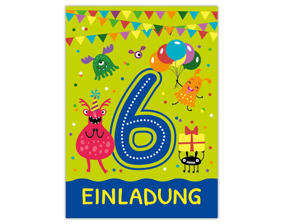 Set Completo Inviti 6° Compleanno Bambino - 12 Biglietti Con Buste, Sacchetti, Adesivi E Blocchi - Prodotto In Germania