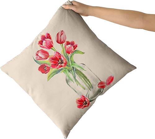 Miniatura 8 de Fundas de almohada de tulipán de primavera de 18 x 18 pulgadas jarrones de cristal de Pascua fundas de almohada florales almohadas para el día de la